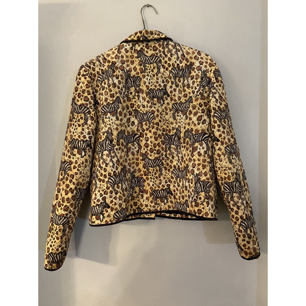 Maggy L Jacket 100% Silk Quilted Button Front Zebra Safari Lined Women's 10 - Picture 4 of 4